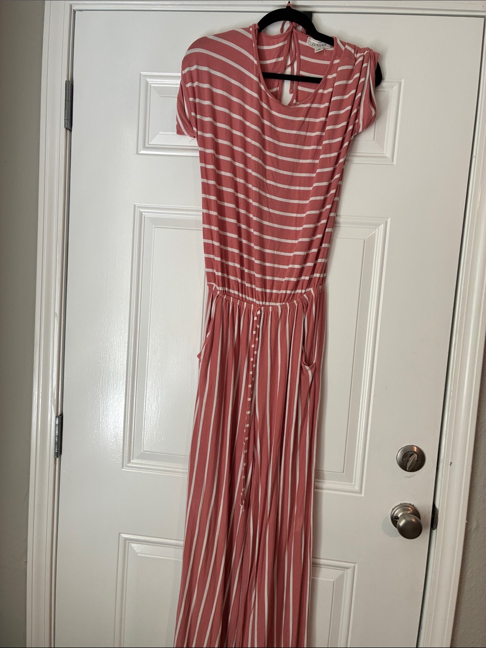 Zenana Outfitters Pink & White Striped Wide-Leg Jumpsuit